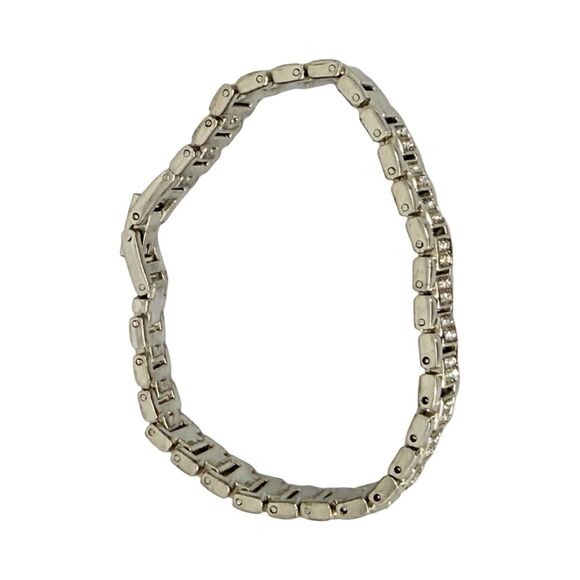 Silver Tone Rhinestone Watch Link Bracelet 7" Shimmering Trendy 90s - Picture 11 of 14